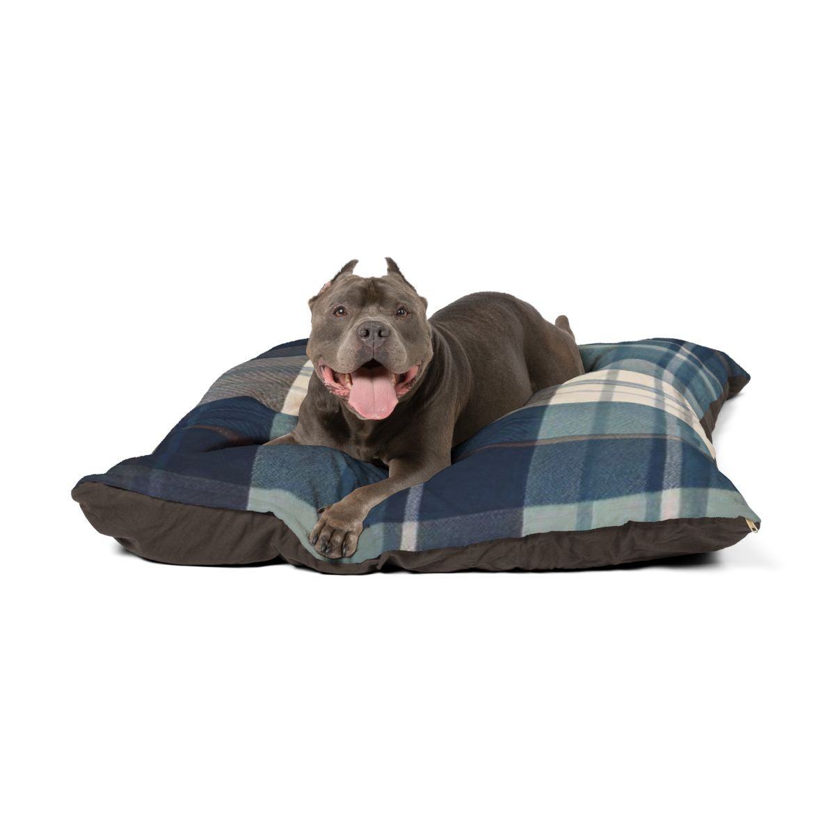 Luxury XL Coastal Haven Plaid Dog Bed – Plush Comfort (50″ × 40″)